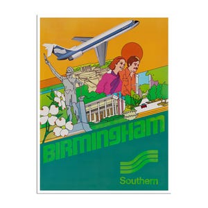 Birmingham Art Alabama Print Southern Airlines Travel Poster (H1351)a