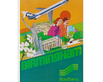 Póster de viaje de Southern Airlines con impresión de Alabama de Birmingham Art (H1351)a