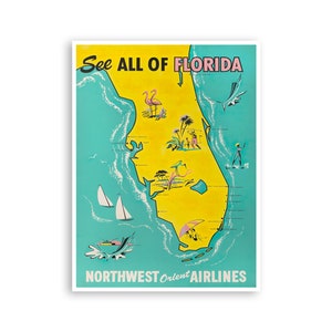 Florida kaart poster reiskunst retro Florida poster print (H1405)