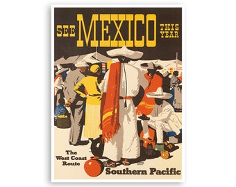 Vintage Mexico Print Mexican Art Railroad Travel Poster Retro Decoration (H1093)