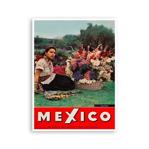 Mexico Travel Art Vintage Mexican Print Flowers Poster (H1409)