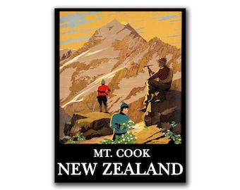 Travel Poster New Zealand Retro Art Mountain Climbing Decor Print (H146)