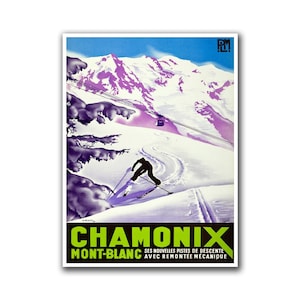 Chamonix Travel Poster Mont Blanc Ski Print France Art (H107)a
