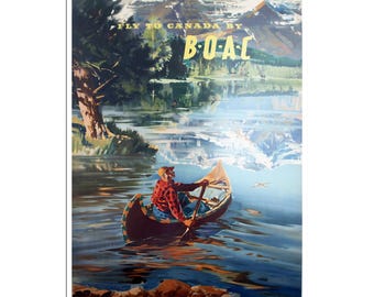 Canada Travel Poster Canadian Art Canoe Print (H844)a