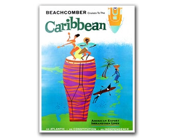 Caribbean Travel Poster Cruise ship Art Print (H265)a