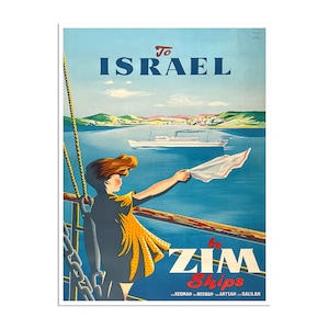 Israel Travel Poster Israeli Art ZIM Ships Print (H1651)a