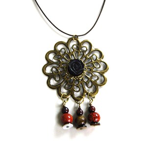 The Witcher Inspired Black Rose Filigree Leather Cord Necklace