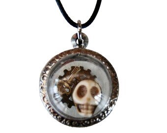 Schädel und Schlüssel Schattenbox Curio Halskette