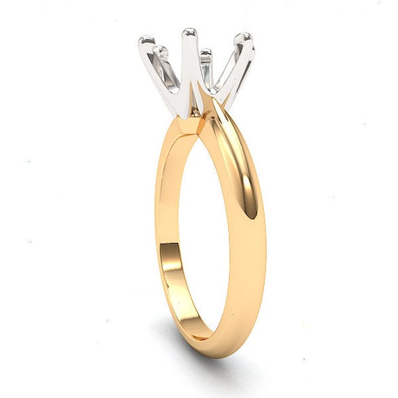 8mm Knife Edge 6 Prong Two tone Solitaire Setting solid 14k gold