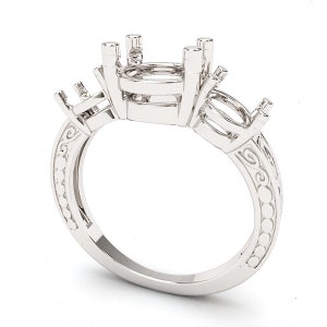 7mm Designer Style Three Stone Ring Setting 14k Solid Gold White, Yellow
