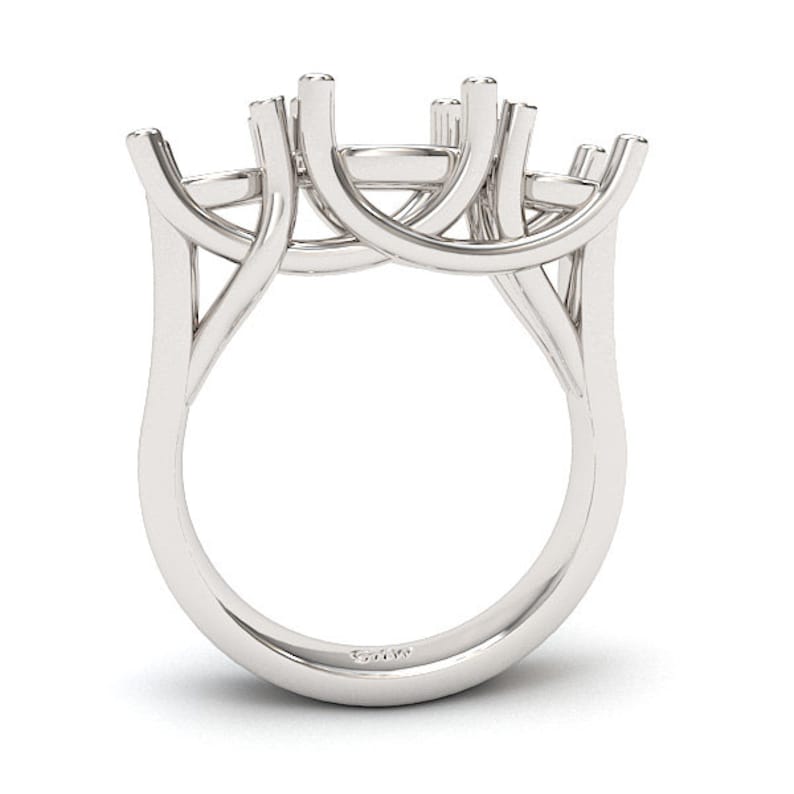 3 Stone Trellis Design Ring Mounting 14k Gold 4 Carat Center Etsy