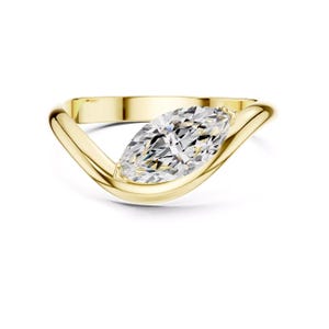 9x4.5mm Marquise Semi Mount, Wave Solitaire Ring Setting Only, Modern 14k Gold pen Band Mounting for Loose Diamond or Gemstone