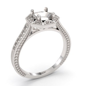 Round Antique Style Ring Mounting for your loose stone. Made in 14k Gold