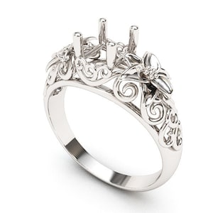 Floral Scroll Ring Setting in 14k gold