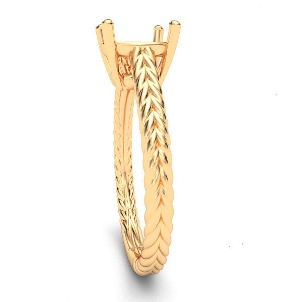 7mm Cushion Basket With Wheat Design Shank in 14k Gold Etsy