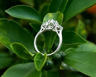 Six Prong Three Stone Engagement Ring Setting Only Handmade 14k Solid Gold Custom Mounting 4 Gram Heirloom Quality