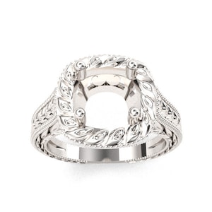 Round Solitaire Engagement Ring with Wheat Pattern Design for 8mm
