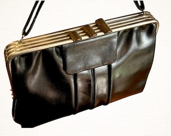 30s Deco leather bag with 3 compartments