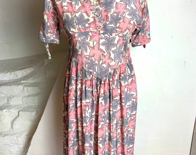 Late 40s Crepe-de-chine Day Dress. Pink & Grey. - Etsy