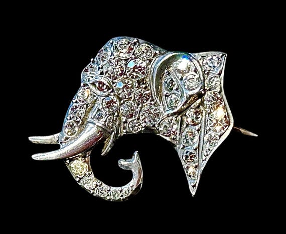 C19th silver paste elephant brooch, garnet eye. - image 7