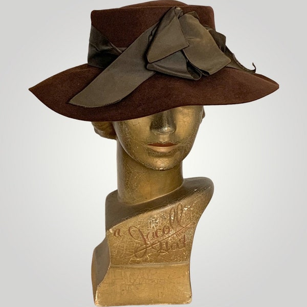 French ladies large felt fedora c1920