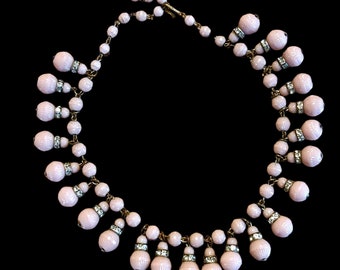 30s Deco dangly pink glass bead choker