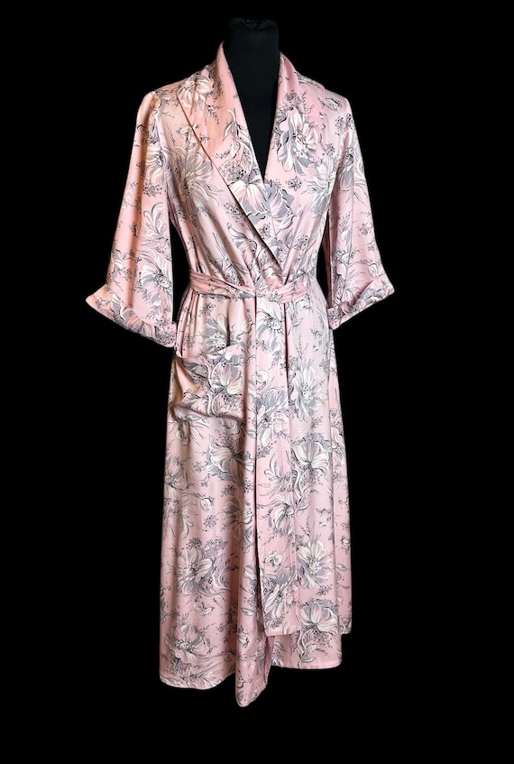 slim fit dress slacks Grey and Pink Flower Print 100% Cotton Dressing Gown – Hayley&Co