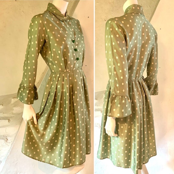 1950s green polka dot dress
