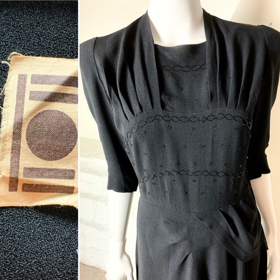 40s double eleven beaded crepe cocktail dress. Str