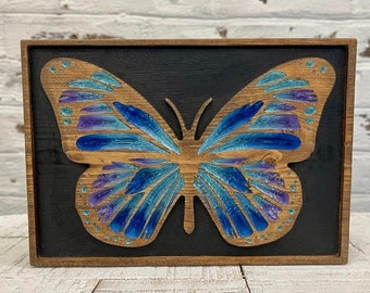 Engraved wood butterfly ~ Butterfly Decor