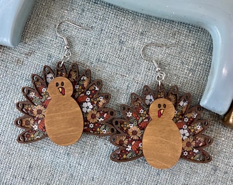 Turkey Earrings | Fall earrings | Thanksgiving earrings | Floral Turkey earrings