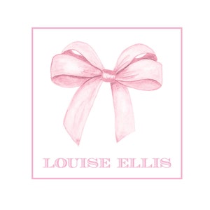 Watercolor Pink Bow Personalized Enclosure Cards, Gift Tags, or Stickers