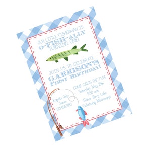 Watercolor Fishing Birthday Party Invitation First Birthday Fish Party Invite