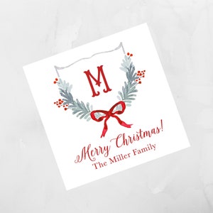 Aquarel Christmas Crest Enclosure Card, Christmas Tag, Christmas Sticker Aangepaste Christmas Tag Gepersonaliseerde Christmas Enclosure Card