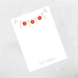 Aquarell Apfel Banner Lehrer Notizblock, personalisierter Notizblock, To Do Liste, personalisiertes Geschenk, Schulanfang, Lehrer glücklich, Lehrer Geschenk