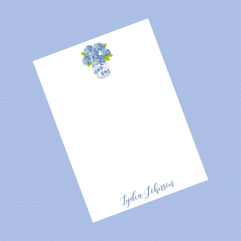 Blue Ginger Jar Blue Hydrangea Personalized Notepad, Chinoiserie ...