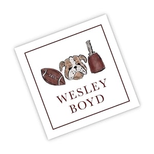 Aquarelle Bulldog Football Sports Enclosure Cards Tags ou Autocollants Soccer Baseball Basketball Football