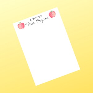 Watercolor Apple and Pencil Teacher Notepad, Personalized Notepad, To Do List, Personalized Gift, Back to School
