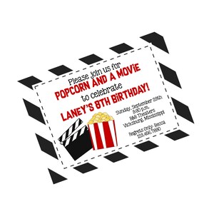 Movie and Popcorn Party Invitation Movie Invitation Movie and Popcorn Invite