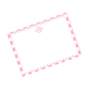 Pink Gingham Monogramm Notizkarte
