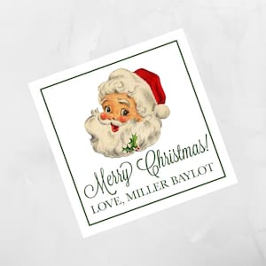 Cartão de anexo de Papai Noel de Natal em aquarela, etiqueta de Natal, adesivo de Natal personalizado, cartão de anexo de Natal personalizado