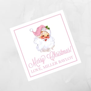 Watercolor Christmas Pink Santa Enclosure Card, Christmas Tag, Christmas Sticker Customized Christmas Personalized Christmas Enclosure Card