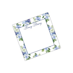 Bloc de notas personalizado de hortensia de acuarela, papelería chinoiserie, bloc de notas, lista de tareas pendientes, regalo con monograma, regalo personalizado