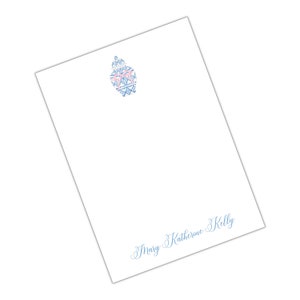 Blaues Ingwerglas Pink Schleife Personalisierter Notizblock, Chinoiserie Briefpapier, Notizblock, To Do Liste, monogrammed Geschenk, personalisiertes Geschenk