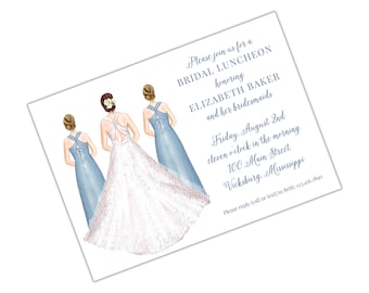 Watercolor Bridal Luncheon Bridal Lunch Bridal Brunch Invitation Blue Bridesmaids Dresses
