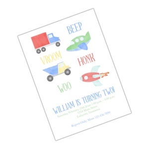 Watercolor Transportation Birthday Party Invitation First Birthday Plane Train Car Party Invite