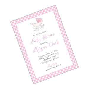 Acuarela Antique Pram Girl Pink Baby Shower Invitación