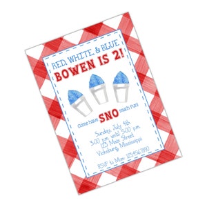 Watercolor Snowball Birthday Party Invitation Snow Cone Birthday Invite Sno Cone Sno Ball Red White and Blue