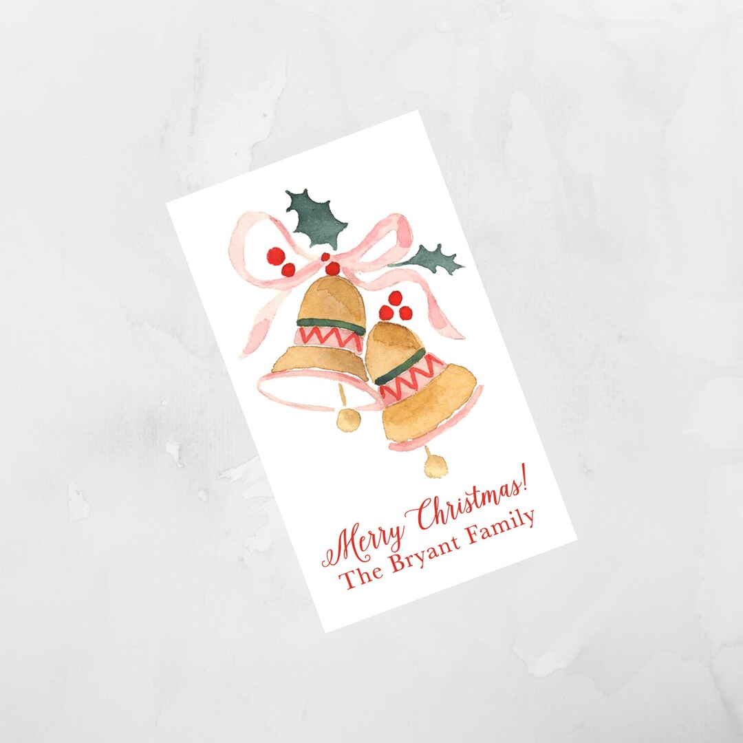 Watercolor Christmas Bells Enclosure Card, Christmas Tag, Christmas