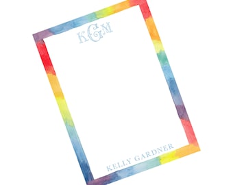 Watercolor Rainbow Border Monogrammed Notepad,  Monogram Note Pad, To Do List, Monogrammed Gift, Personalized Gift